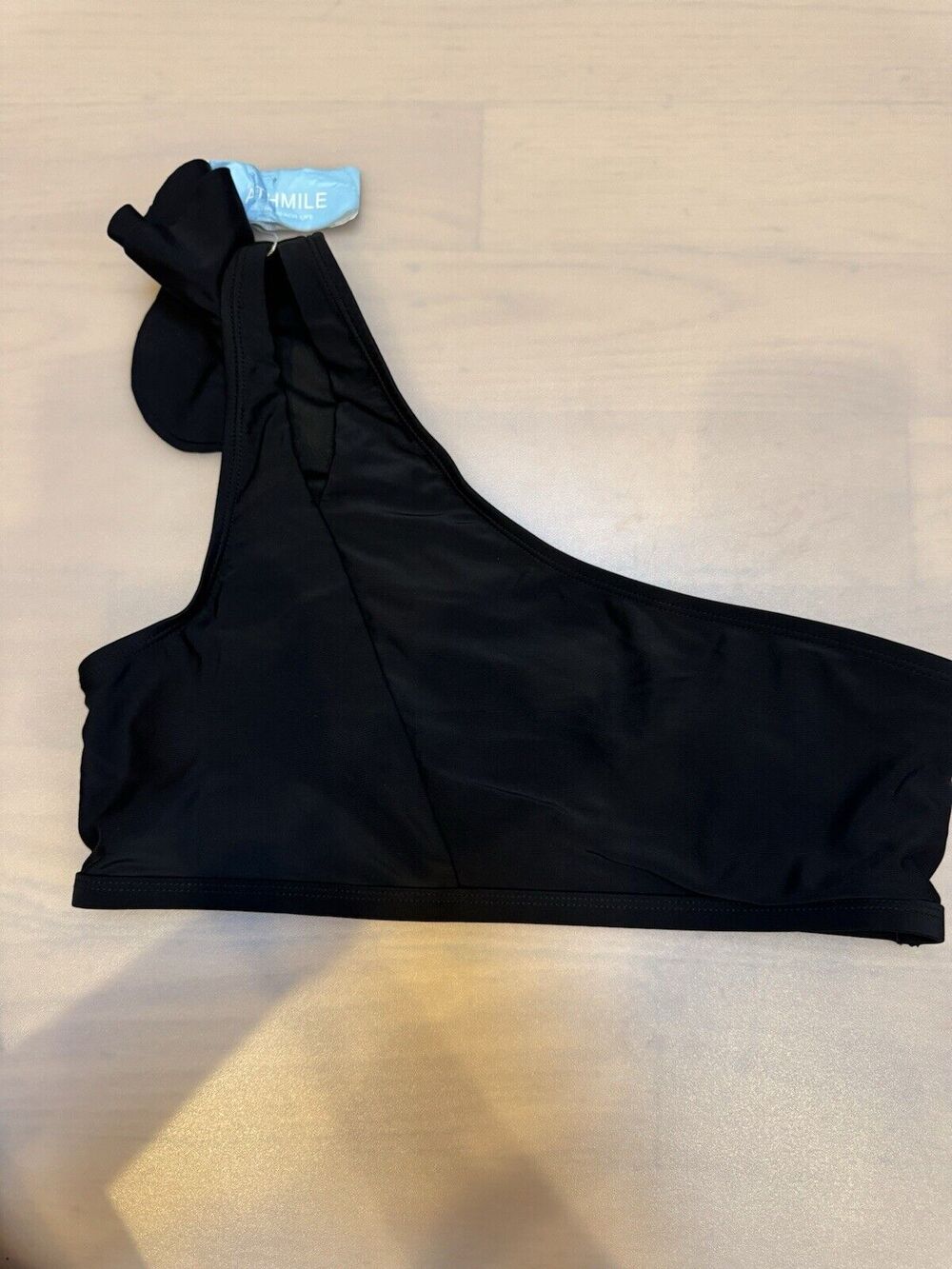 Athmile Bikini Top Womens Large NWT Black One Shoulder Swimwear Removable Pads